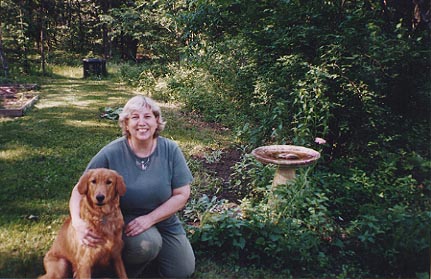 The entrance to the spiral path starts to the right in this picture past the birdbath.