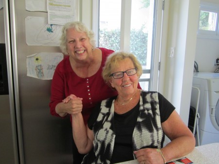 Judy and Loretta in her daughter's kitchen across the street from my daughter.