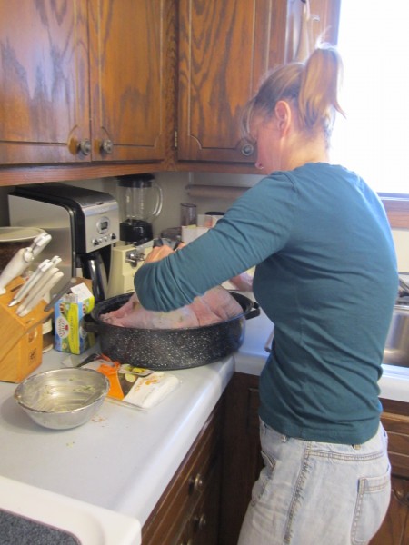 Ann Marie wrestles with the turkeyY