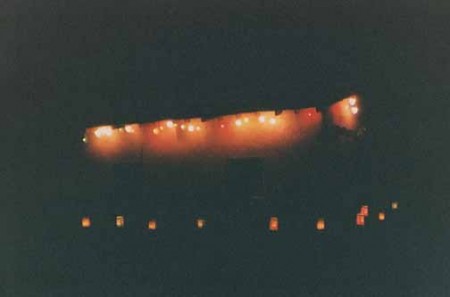 Farolitos and Christmas lights, San Juan Pueblo