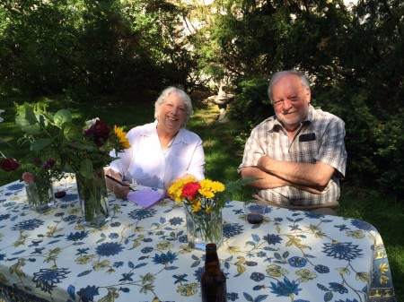 Thanks, Bruce Deger, (Michéle's husband) for this photo of Bob and me at the party.